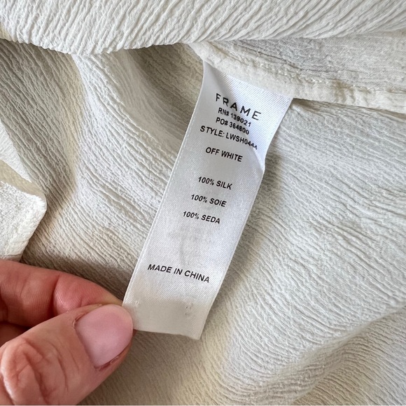 FRAME Denim 100% Silk Victorian Ruffle Blouse Off White Romantic Business L - Picture 6 of 10